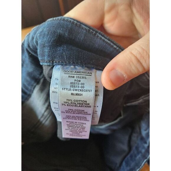 Good American Good Waist Crop Jeans Raw Edge Hem Skinny Dark Blue sz 15 - Picture 4 of 5